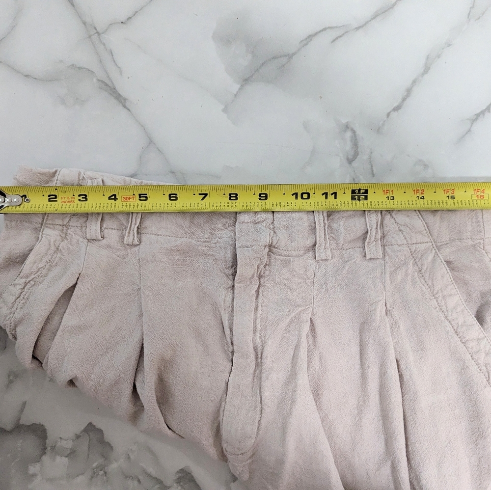Free People Calla Pleated Trousers Pants Mid Rise Tapered Linen Blend Khaki 12 - Picture 10 of 12